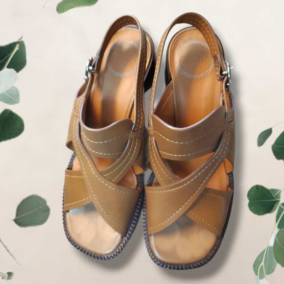 Chloe Gaile Heeled Sandal Leather Slingback Tan 39.5 - Picture 3 of 10